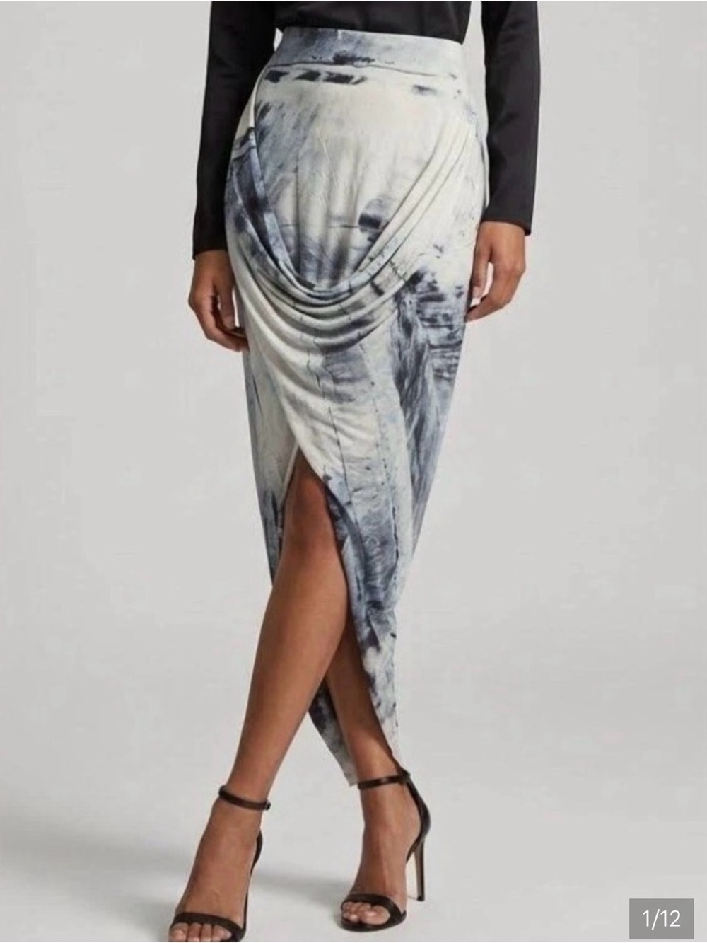 Helmut Lang Abstract Print Asymmetrical Draped Skirt Size S